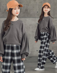 Girls' Suits Western Style Korean Children's Clothing Trendy Plaid Trousers Big Kids - TryKid
