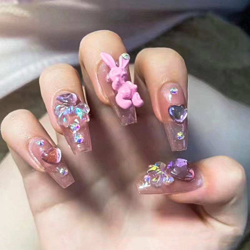 Long Handmade Detachable Wear Nail Tips - Ballet Style Fake Nail Patch, Finished Nail Product