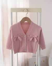 Girls V-Neck Bow Knot Kids Cardigan Kids Sweater - TryKid
