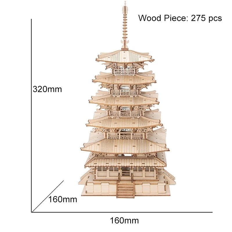 Robotime Five-storied Pagoda 3D Wooden Puzzle Toys For Children Kids Birthday Christmas Gift Home Decoration TGN02 Dropshipping - TryKid
