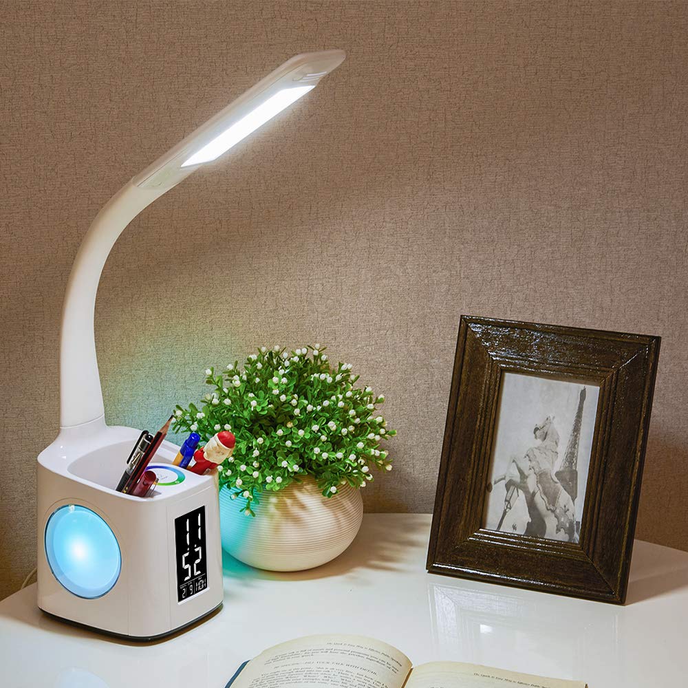 Study LED Desk Lamp USB Charging Port&Screen&Calendar&Colors Night Light Kids Dimmable Table Lamp With Pen Hold - TryKid