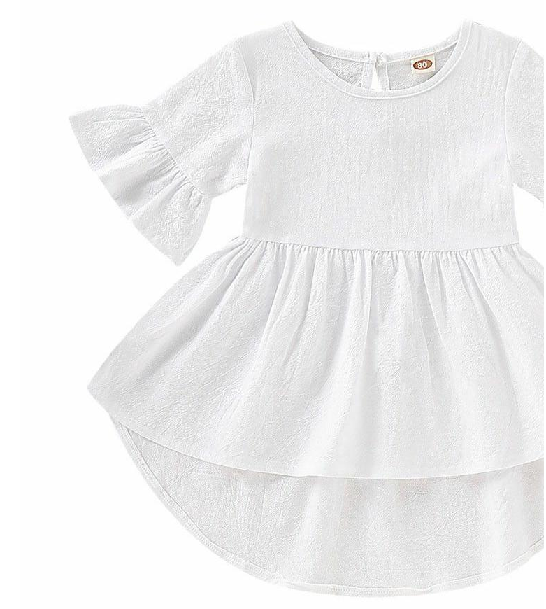 Toddler Kids Baby Girls Flare Short Sleeve Cotton Solid - TryKid