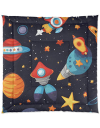 Galactic Dreams Comforter: Whimsical Stars, Sky, Galaxy Spaceships, and Fun Imagery for Kids
