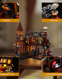 Steampunk Train Station Building Blocks Light Puzzle Model Toys - TryKid
