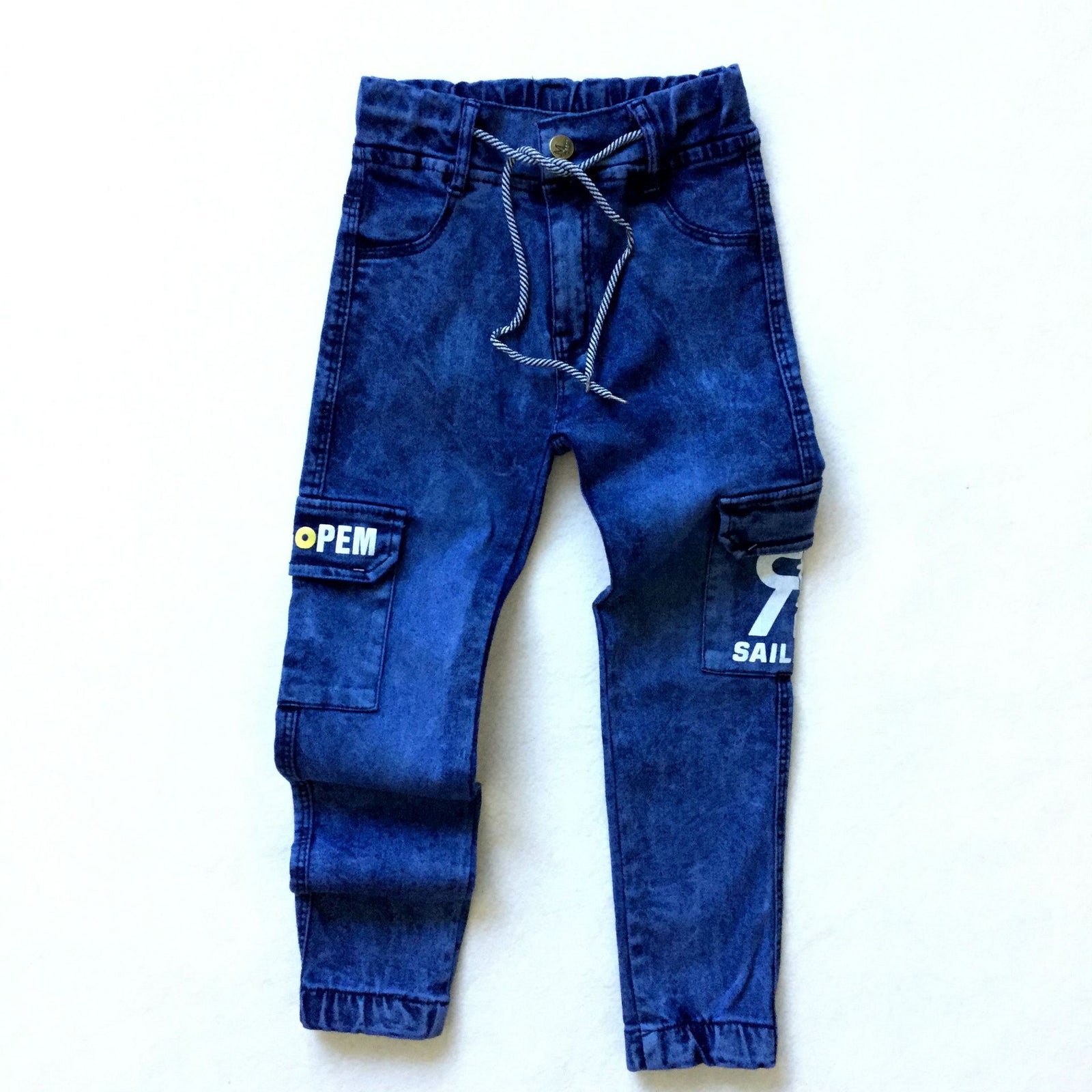 Boys' Monogram Print Multi-pocket Cargo Jeans - TryKid