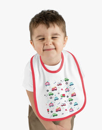 TryKid's Fun Ride Contrast Trim Jersey Bib for Babies - Featuring Cars and Exciting Designs for a Playful Mealtime Experience
