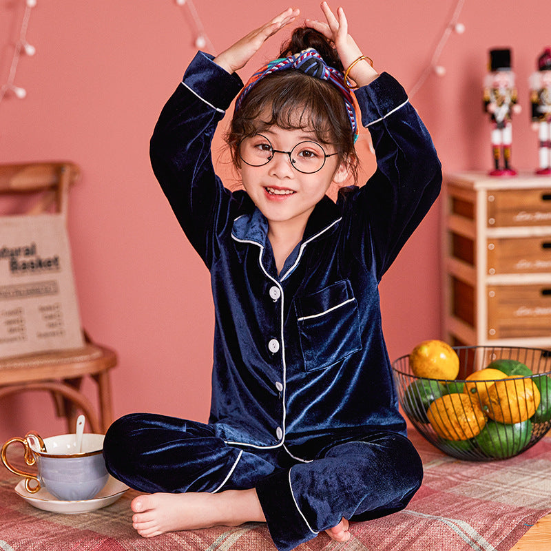 Children's Gold Velvet Solid Color Pajamas Set - TryKid