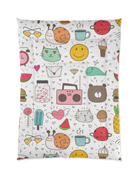 Kids' Wonderland Comforter - A Cool and Trending Pattern with Hearts, Toys, Emojis, Bears, and More - Perfect for a Playful and Vibrant Bedroom Atmosphere
