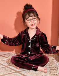 Children's Gold Velvet Solid Color Pajamas Set - TryKid
