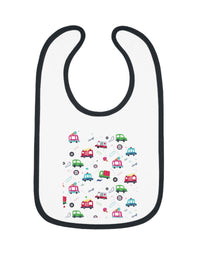 TryKid's Fun Ride Contrast Trim Jersey Bib for Babies - Featuring Cars and Exciting Designs for a Playful Mealtime Experience
