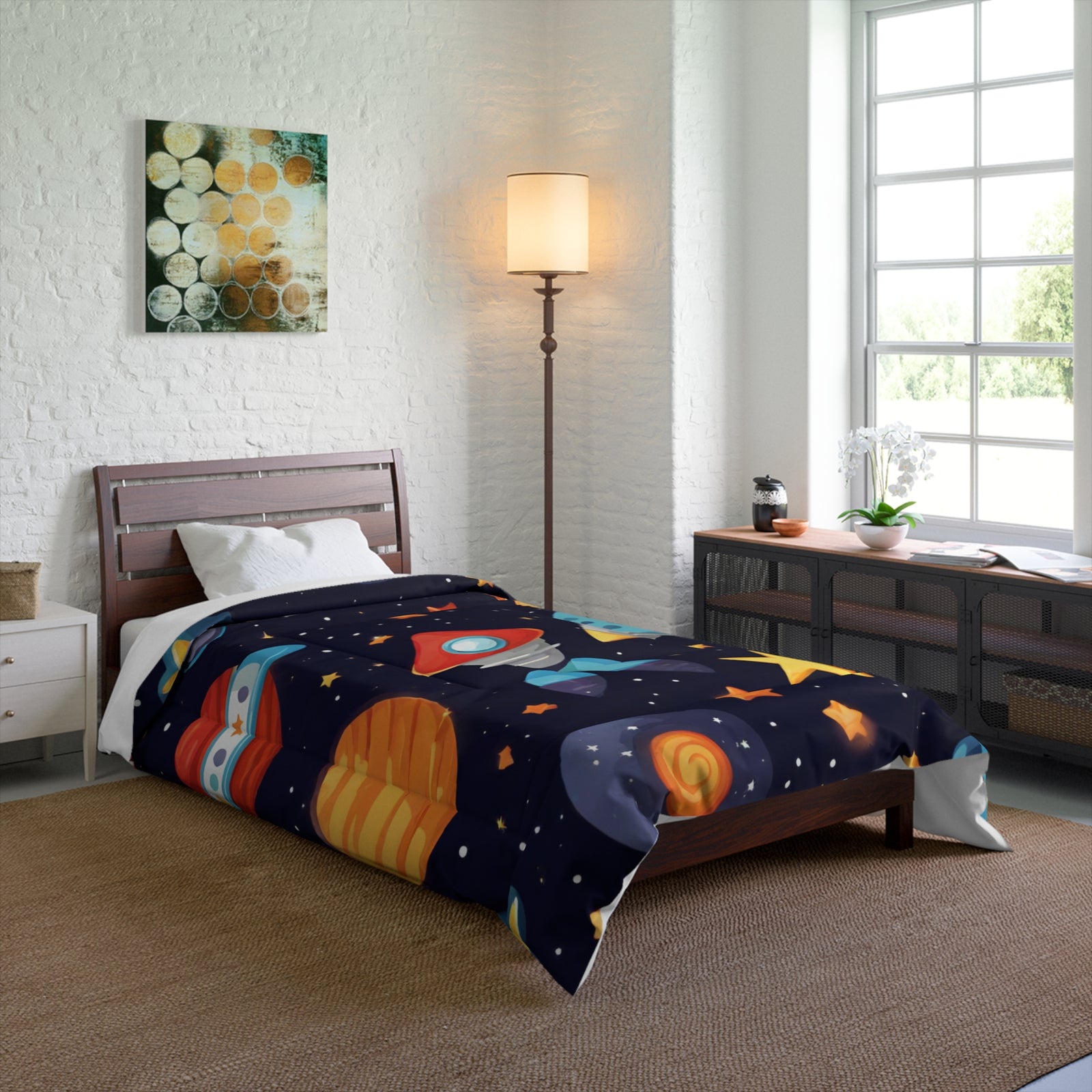 Galactic Dreams Comforter: Whimsical Stars, Sky, Galaxy Spaceships, and Fun Imagery for Kids