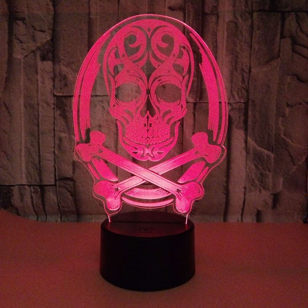 3D LED Color Night Light Changing Lamp Halloween Skull  Light Acrylic 3D Hologram Illusion Desk Lamp For Kids Gift