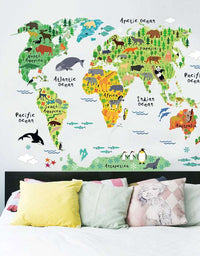 Animal cartoon map bedroom living room background wall sticker
