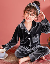 Children's Gold Velvet Solid Color Pajamas Set - TryKid
