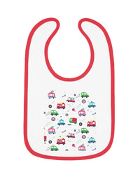 TryKid's Fun Ride Contrast Trim Jersey Bib for Babies - Featuring Cars and Exciting Designs for a Playful Mealtime Experience
