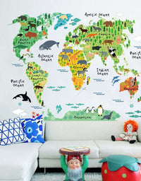 Animal cartoon map bedroom living room background wall sticker
