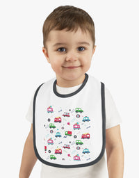 TryKid's Fun Ride Contrast Trim Jersey Bib for Babies - Featuring Cars and Exciting Designs for a Playful Mealtime Experience
