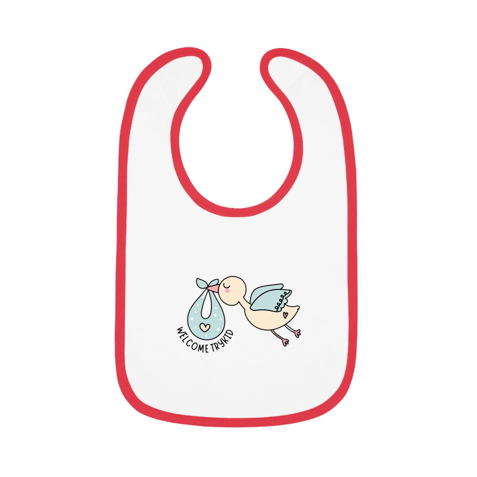 Adorable Baby Contrast Trim Jersey Bib with Exclusive TryKid Logo and Charming Bird Design - A Stylish and Practical Essential for Mess-Free Meals