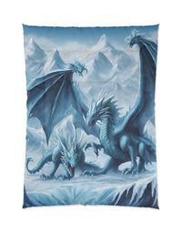 Frosty Fantasy: Ice Dragon, Snow, and Epic Battle Kids' Comforter - Transform the Bedroom into a Winter Wonderland!
