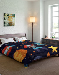 Galactic Dreams Comforter: Whimsical Stars, Sky, Galaxy Spaceships, and Fun Imagery for Kids
