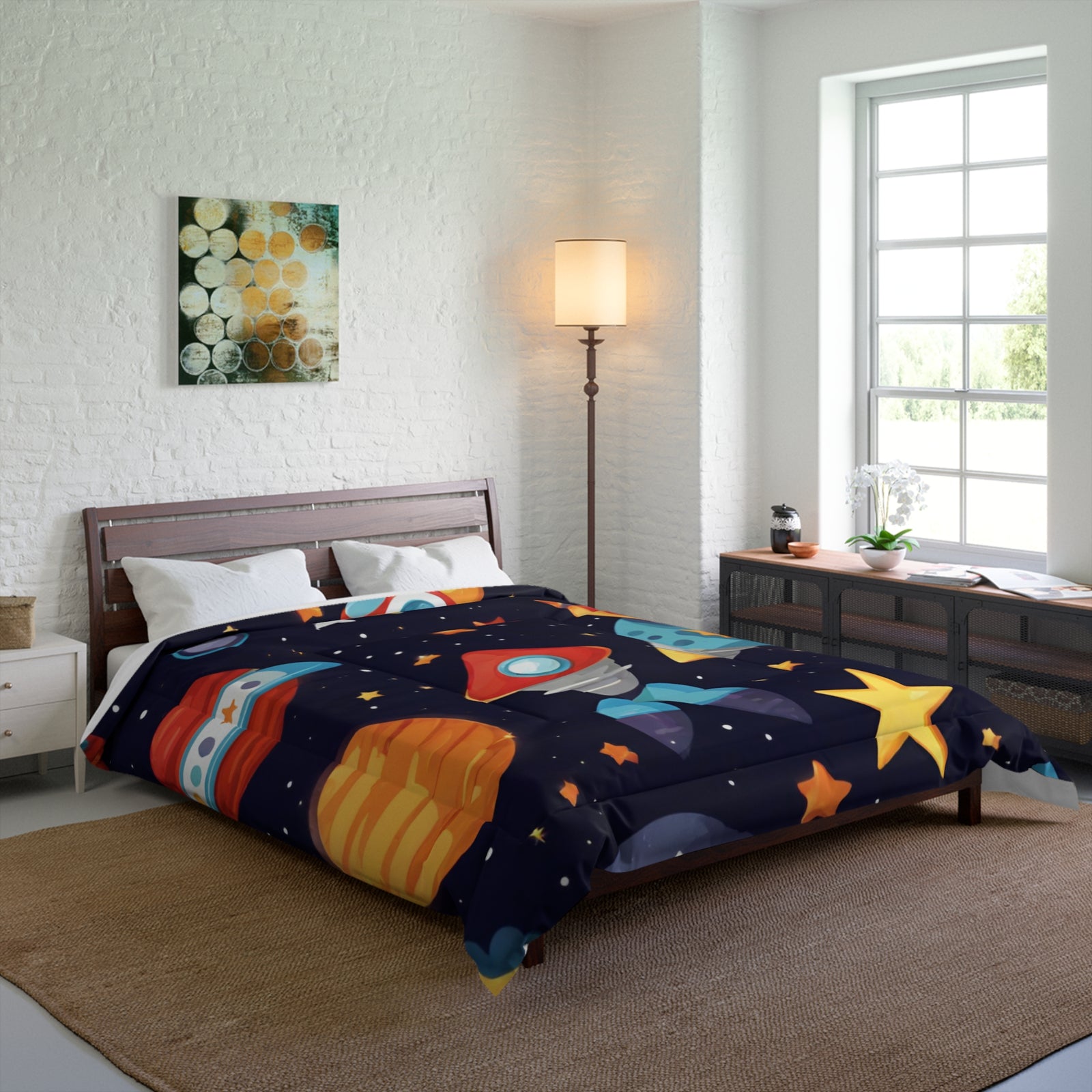 Galactic Dreams Comforter: Whimsical Stars, Sky, Galaxy Spaceships, and Fun Imagery for Kids