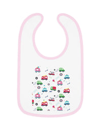 TryKid's Fun Ride Contrast Trim Jersey Bib for Babies - Featuring Cars and Exciting Designs for a Playful Mealtime Experience
