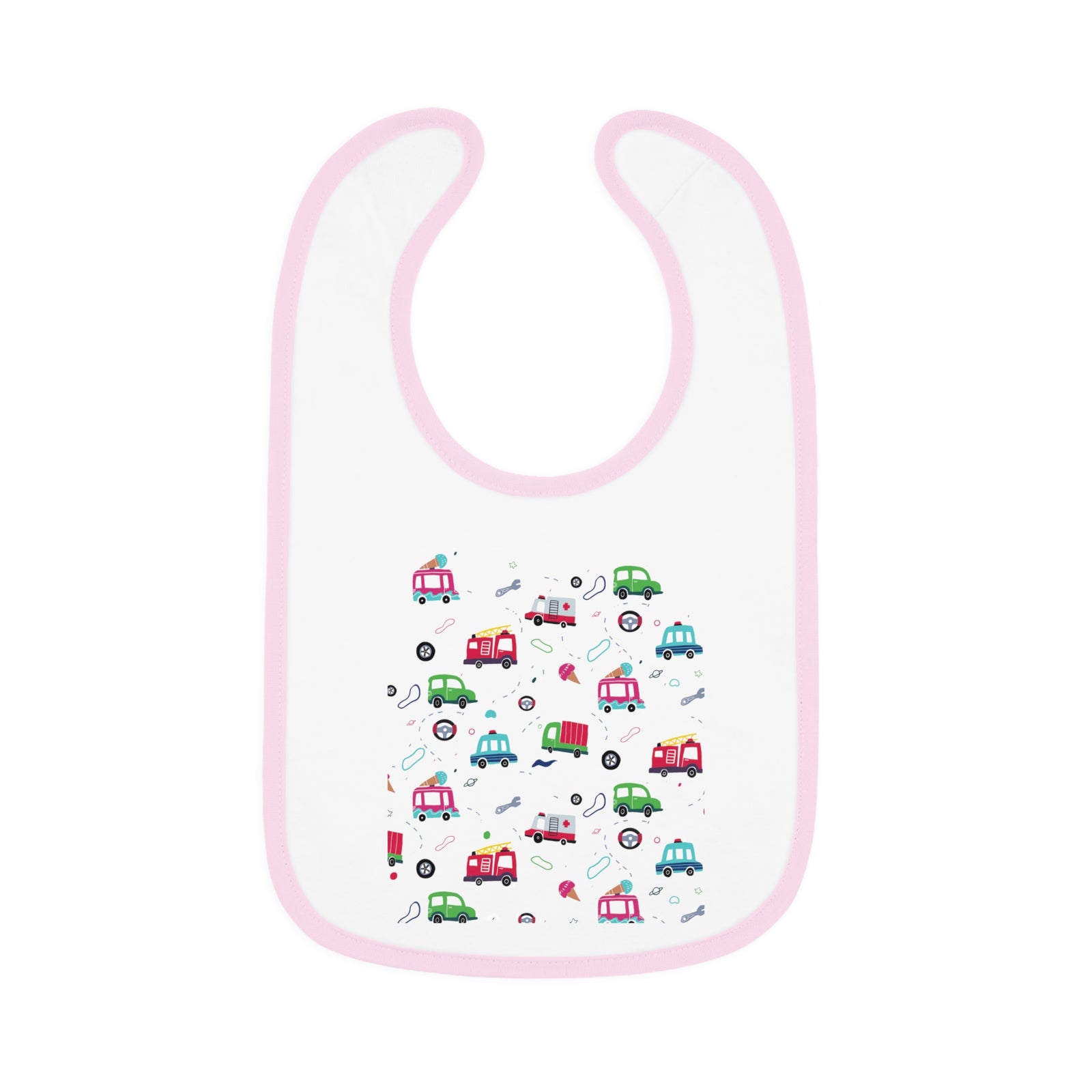 TryKid's Fun Ride Contrast Trim Jersey Bib for Babies - Featuring Cars and Exciting Designs for a Playful Mealtime Experience