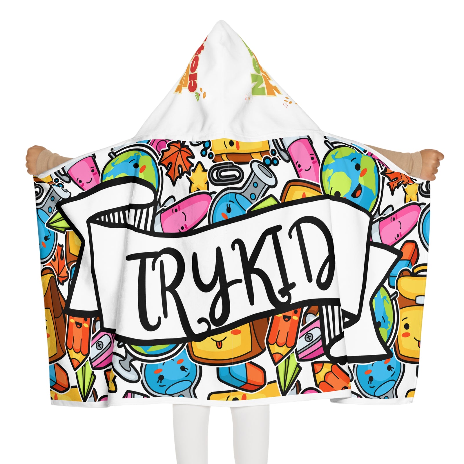 TRYKID Logo Youth Hooded Towel with 'NEVER STOP TRYING' Motto – Perfect for Kids!