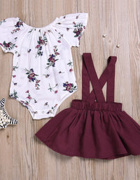 Patricia Floral Set Toddler Kids Baby Girls Floral Romper Suspender Skirt Overalls 2PCS Outfits Baby Clothing - TryKid
