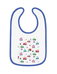 TryKid's Fun Ride Contrast Trim Jersey Bib for Babies - Featuring Cars and Exciting Designs for a Playful Mealtime Experience
