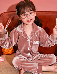 Children's Gold Velvet Solid Color Pajamas Set - TryKid
