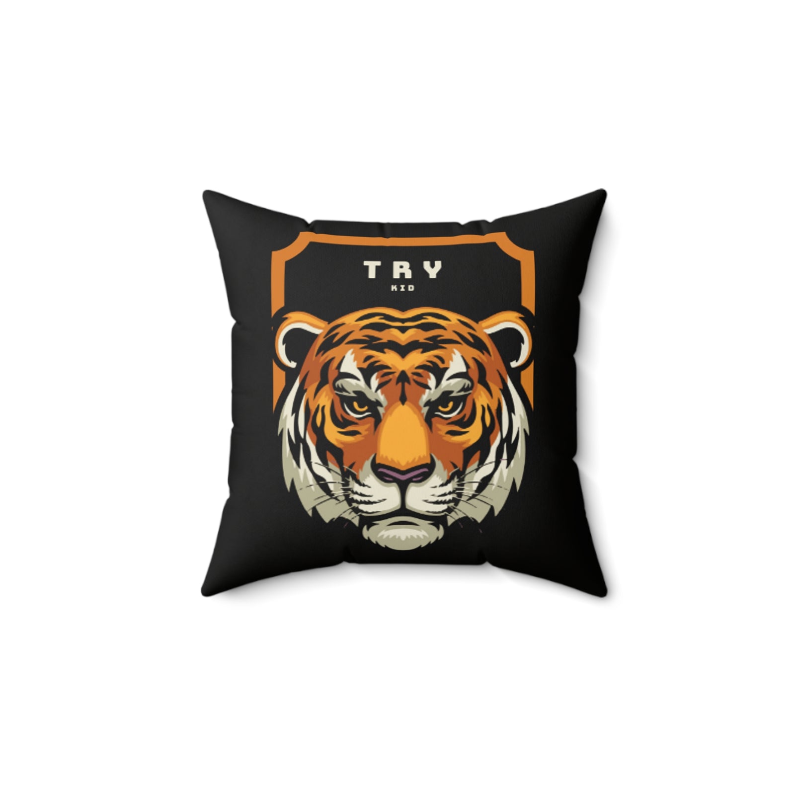 TRYKID Tiger Logo Patterned Square Pillow in Spun Polyester Fabric