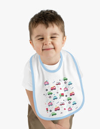 TryKid's Fun Ride Contrast Trim Jersey Bib for Babies - Featuring Cars and Exciting Designs for a Playful Mealtime Experience
