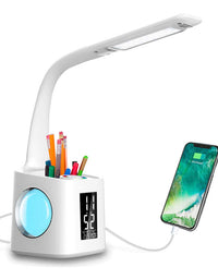 Study LED Desk Lamp USB Charging Port&Screen&Calendar&Colors Night Light Kids Dimmable Table Lamp With Pen Hold - TryKid
