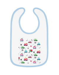 TryKid's Fun Ride Contrast Trim Jersey Bib for Babies - Featuring Cars and Exciting Designs for a Playful Mealtime Experience
