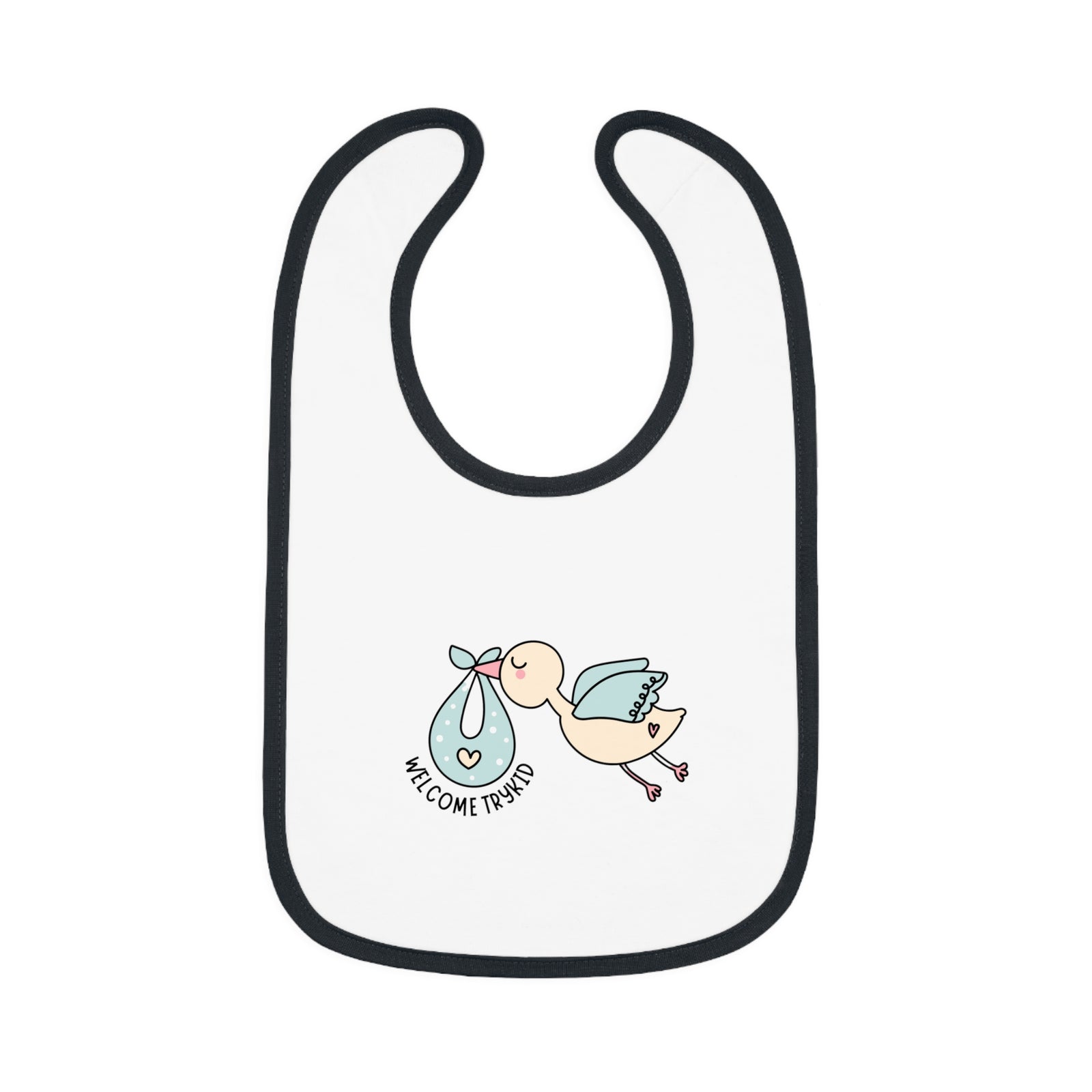 Adorable Baby Contrast Trim Jersey Bib with Exclusive TryKid Logo and Charming Bird Design - A Stylish and Practical Essential for Mess-Free Meals