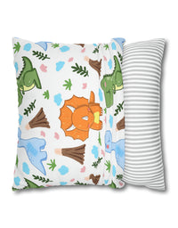 TryKid's Dino Haven Spun Polyester Square Pillow Case - Cozy and Stylish, Featuring the Same Vibrant Dinosaur and Tree Design for a Fun Kids' Bedroom
