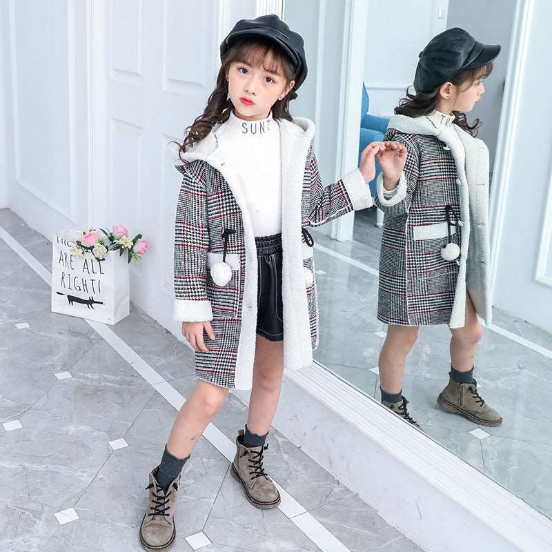 2021 new foreign gas plus velvet jacket thick medium and large children Korean version of the coat woolen coat