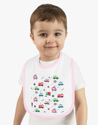 TryKid's Fun Ride Contrast Trim Jersey Bib for Babies - Featuring Cars and Exciting Designs for a Playful Mealtime Experience
