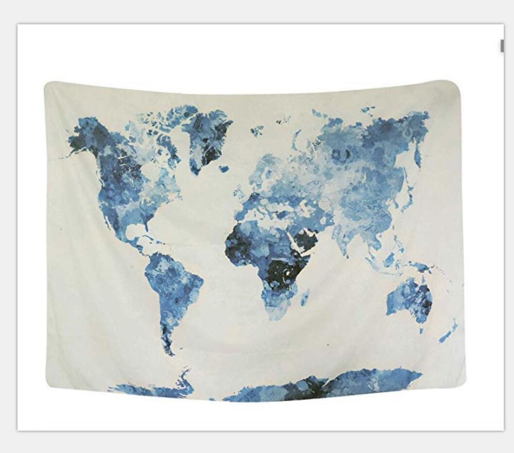 Blue map tapestry INS hang cloth rental room bedroom background decorative cloth - TryKid