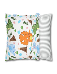 TryKid's Dino Haven Spun Polyester Square Pillow Case - Cozy and Stylish, Featuring the Same Vibrant Dinosaur and Tree Design for a Fun Kids' Bedroom
