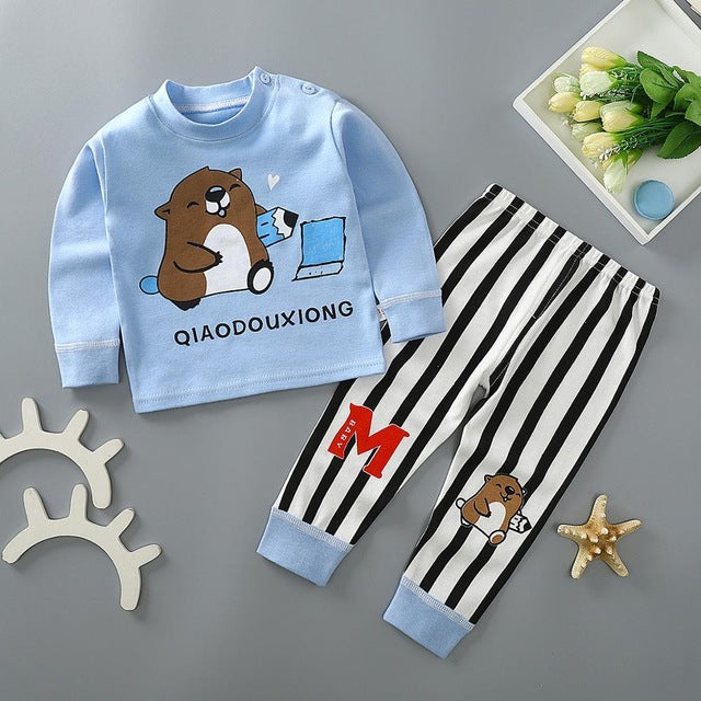 Kids Pajamas Sets Baby Boys Girls Cotton Long Sleeved - TryKid