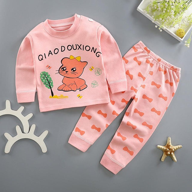 Kids Pajamas Sets Baby Boys Girls Cotton Long Sleeved - TryKid