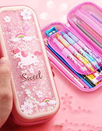 Sakura Quicksand Pencil Case for Primary School Students Large-capacity Cute Liquid Creative Pencil Case - TryKid
