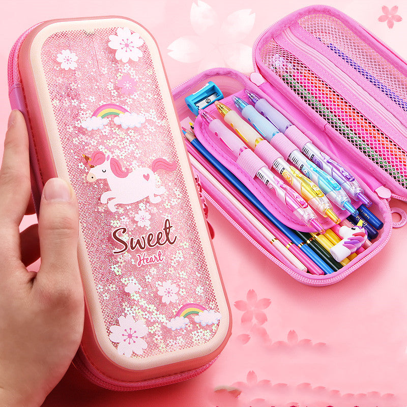 Sakura Quicksand Pencil Case for Primary School Students Large-capacity Cute Liquid Creative Pencil Case - TryKid