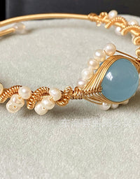 14K GoldWrapped Handmade Bracelet Hailan Baohai Sapphire Natural White Pearl Bracelet
