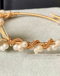 14K GoldWrapped Handmade Bracelet Hailan Baohai Sapphire Natural White Pearl Bracelet
