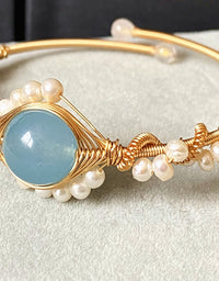 14K GoldWrapped Handmade Bracelet Hailan Baohai Sapphire Natural White Pearl Bracelet
