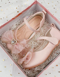 Spring New Girls' Single Shoes Cute Bow Rhinestone Soft Sole Flat Shoes - TryKid
