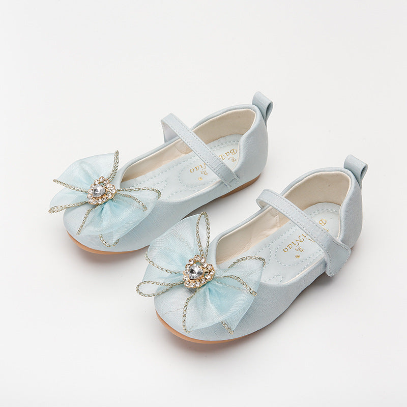 Spring New Girls' Single Shoes Cute Bow Rhinestone Soft Sole Flat Shoes - TryKid